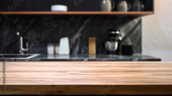 Obraz Empty marble countertop kitchen with copy space over kitchen background.for product display montage. AI generation.