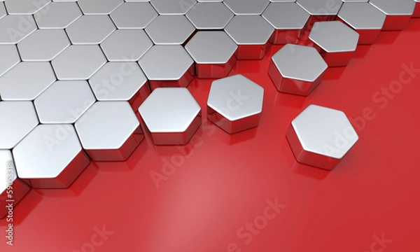 Obraz 3D Sechseck Bausteine - Rot Silber