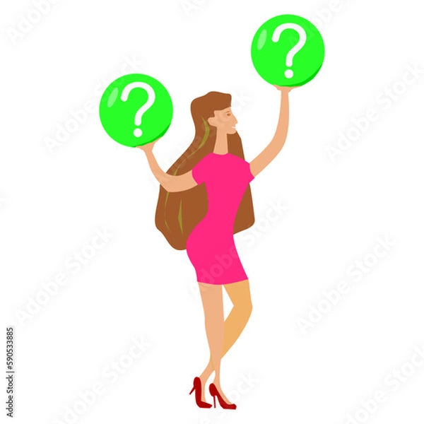Obraz Make choice, decision concept. Businessman woman doubts, decides, looks for the best solution, 
setting priorities.
Modern vector illustration to use in your