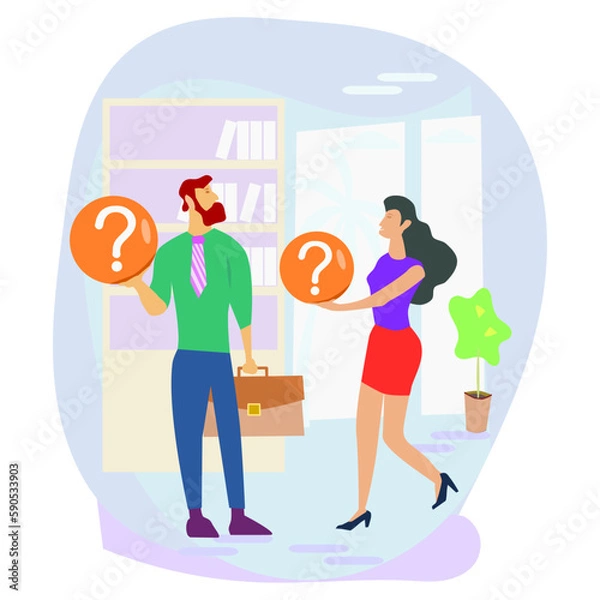 Obraz Make choice, decision concept. Businessman doubts, decides, looks for the best solution, 
setting priorities. Questioned employee thinking, analyzing options.
Modern vector illustration to use in your