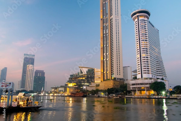 Fototapeta Early morning riverview of Chao Phraya river in Bangkok, Thailand