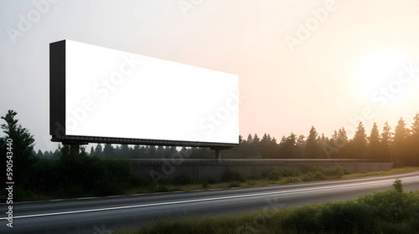 Fototapeta blank billboard on the highway roadside, Empty large landscape billboard at highway, generative ai	
