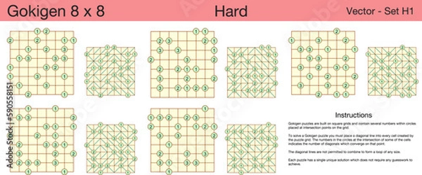 Fototapeta 5 Hard Gokigen 8 x 8 Puzzles. A set of scalable puzzles for kids and adults, which are ready for web use or to be compiled into a standard or large print activity book.