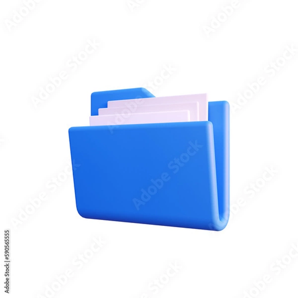Obraz Blue folder icon 3d render isolated side view PNG transparent