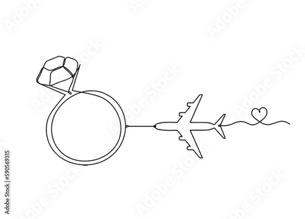Fototapeta Abstract crystal with plane as continuous lines drawing on white background