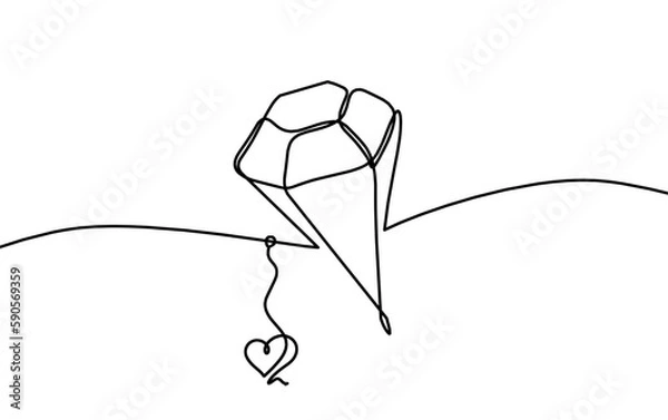 Fototapeta Abstract crystal with heart as continuous lines drawing on white background