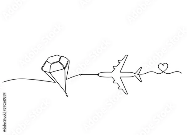 Fototapeta Abstract crystal with plane as continuous lines drawing on white background