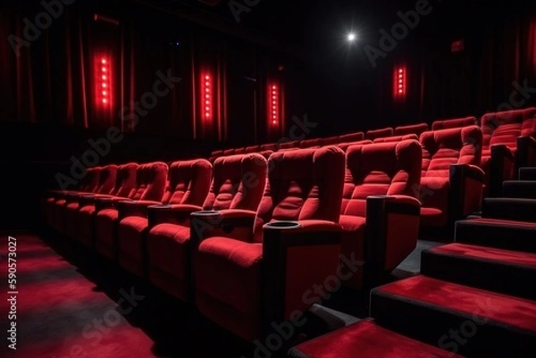 Fototapeta Red seats in a cinema. Generative AI.