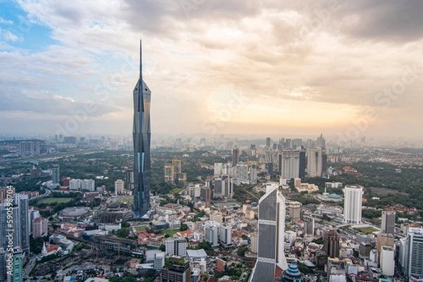 Fototapeta Kuala Lumpur City view with Merdeka Tower view at sunset time