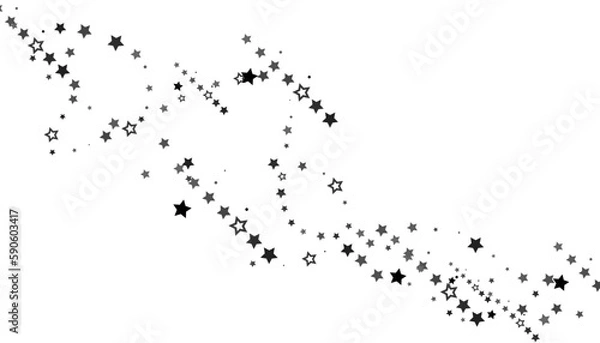 Obraz Flying confetti stars. Black, white colours. Festive background. Black stars on white background. Design element. Vector illustration, eps 10.