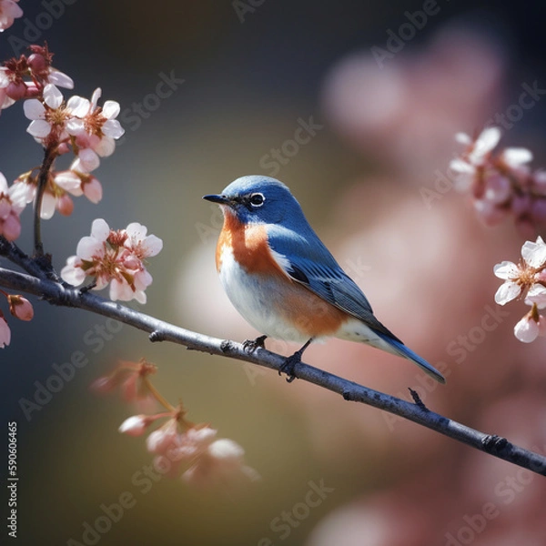 Obraz A bird sitting on a branch, Earth Day - ar 3:2 Generative AI