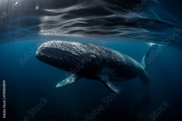 Obraz whale and squid underwater Generative AI