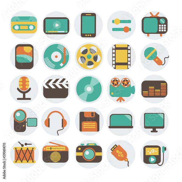 Fototapeta Multimedia flat icons set