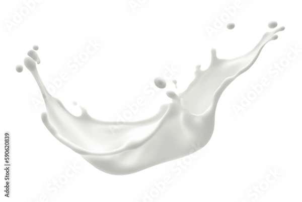 Fototapeta White milk wave splash with splatters and drops. Ai. Cutout on transparent