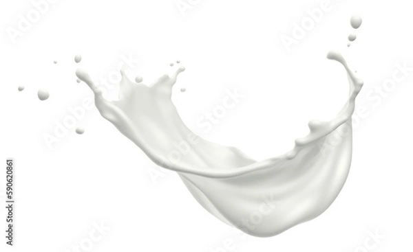 Obraz White milk wave splash with splatters and drops. Ai. Cutout on transparent