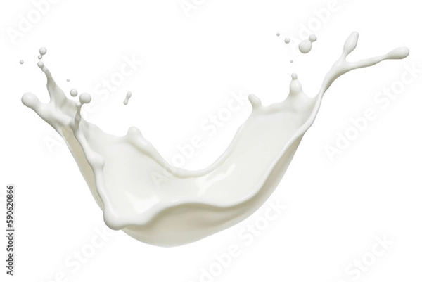 Obraz White milk wave splash with splatters and drops. Ai. Cutout on transparent