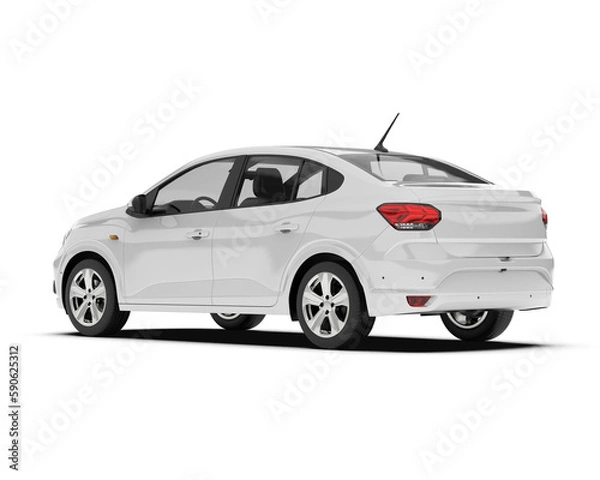 Fototapeta Modern white car isolated on transparent background. 3d rendering - illustration