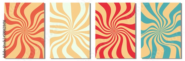 Fototapeta Groovy funny happy daisy, wave, chess, mesh, rainbow. Set of 70s vector backgrounds in trendy retro trippy y2k style. Colors. Fun hippie texture for surface design