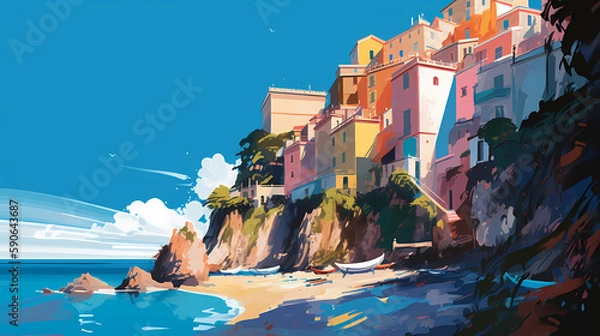 Fototapeta Morning view of the small town of Amalfi on the Mediterranean coast, Italy