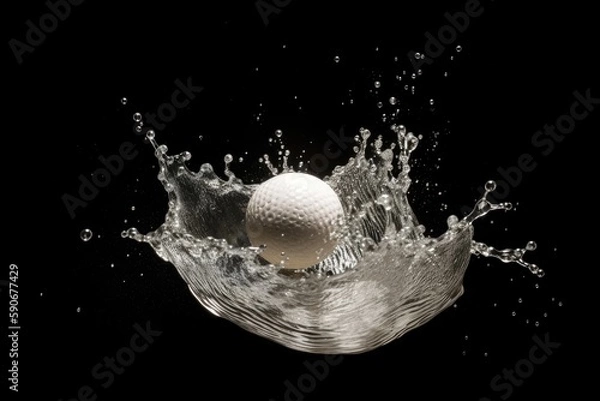 Obraz Golf Ball Water Big Splash Black Background With Blank Background Generative AI