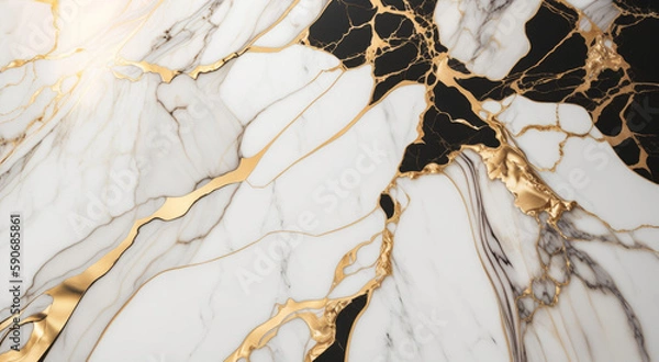Obraz White marble stone texture with golden veins