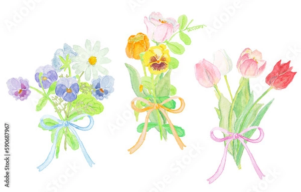 Obraz 水彩絵の具で描いた春の花のブーケ