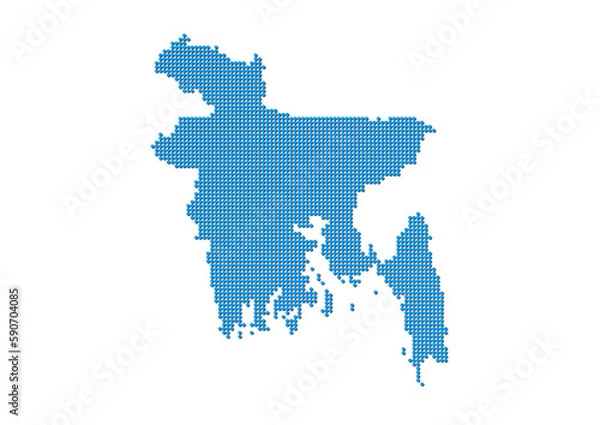 Fototapeta An abstract representation of Bangladesh, vector Bangladesh map made using a mosaic of blue dots with shadows. Illlustration suitable for digital editing and large size prints. 