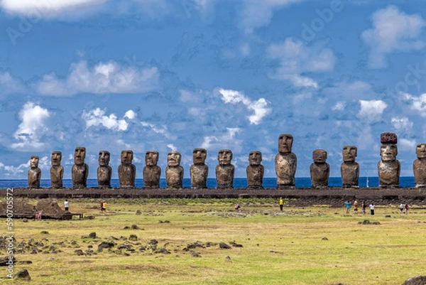 Fototapeta Rapa Nui – mysterious stone figures on Easter Island.