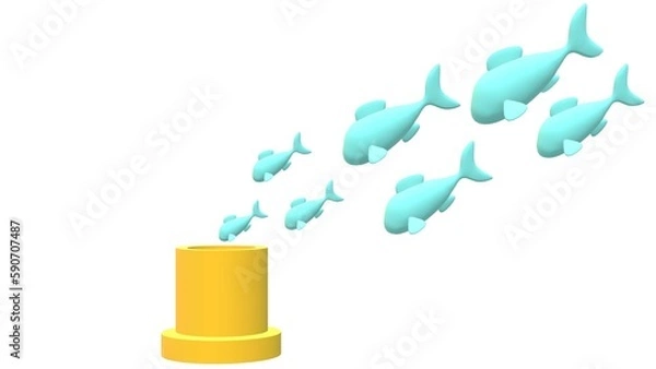 Fototapeta A picture of a school of fish swimming down a pipe to escape something.