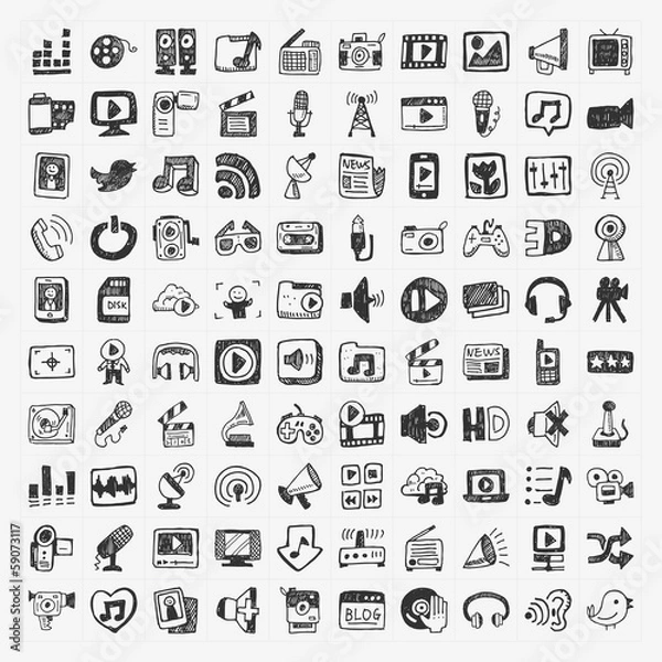 Obraz doodle media icons set