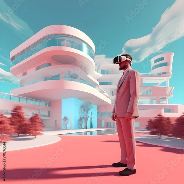Obraz "Virtual Dreams of Real Estate: Exploring the Metaverse through VR Glasses" / AI Generated Artwork