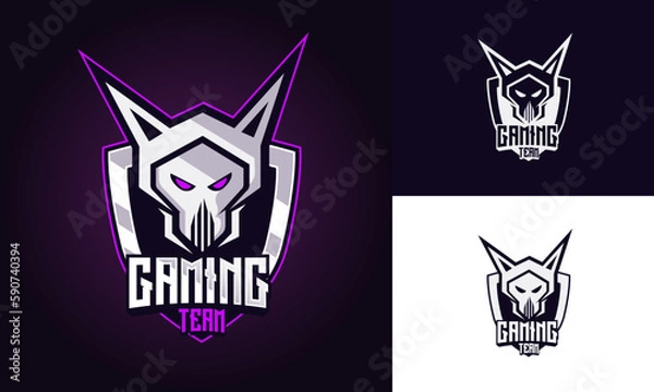 Obraz Robo skull mascot logo for gaming Purple sport emblem with skull Vector illustration isolated on background