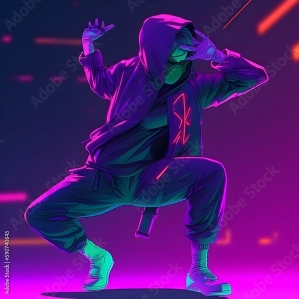 Fototapeta "Electric Shadow: A Neon Ninja in the Metaverse" / Generative AI Artwork