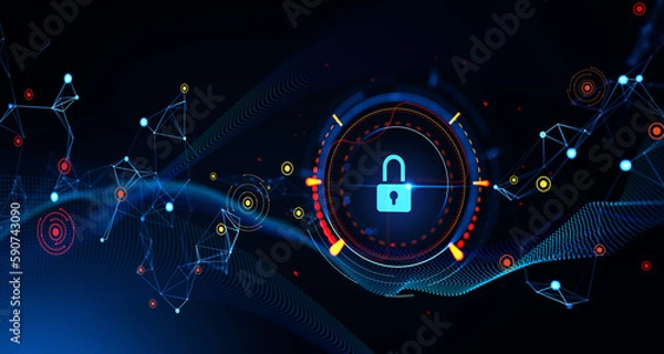 Obraz Padlock symbol with diverse lines and connection, internet security