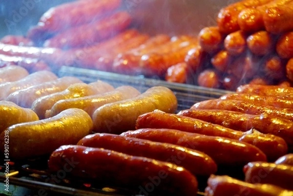 Obraz 台湾夜市の名物　台湾ソーセージ　香腸
