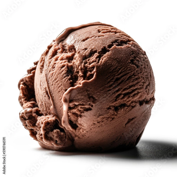 Fototapeta a round scoop of chocolate ice cream perfectly illuminated by accent lighting on a pure white background. The scoop is rich and velvety, with a slightly grainy texture.