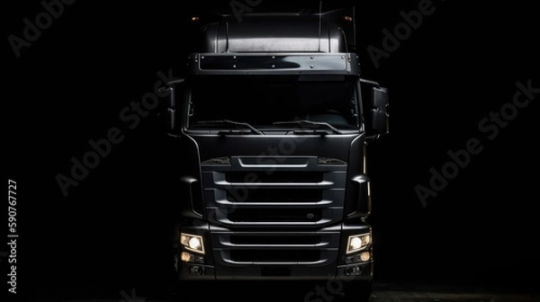 Obraz Front view of a truck on a black background. Generative AI