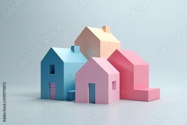Obraz Minimalistic house symbol 3d colorful render. Real estate, mortgage, loan concept.