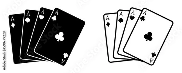 Fototapeta Set of playing card vector icons. Gambling game. Four card. Black outline icons. 