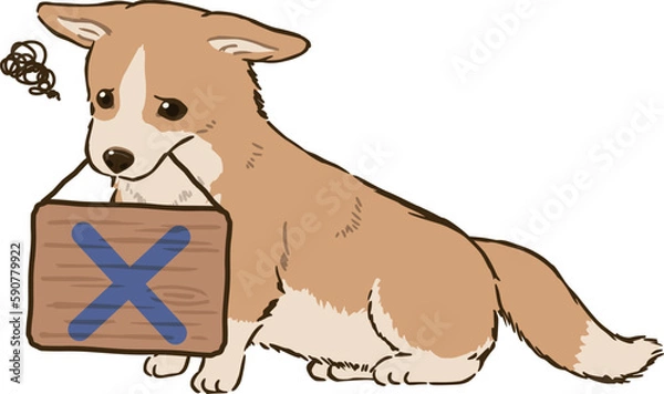 Obraz バツマークを持つコーギー（レッド＆ホワイト）