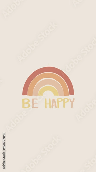 Fototapeta Icono, ilustración y/o dibujo de un arcoíris con el título "be happy"