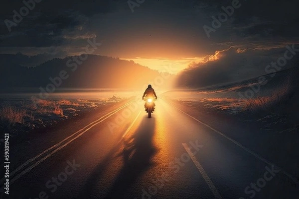 Obraz Motorcycle on a desert road. Generative Ai