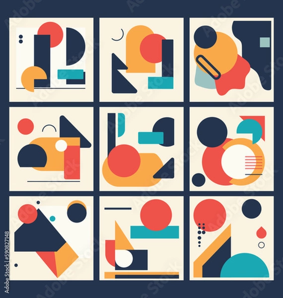 Obraz Modern geometric poster set. Vector bauhaus geometric artwork with circle and triangle. Vector poster set