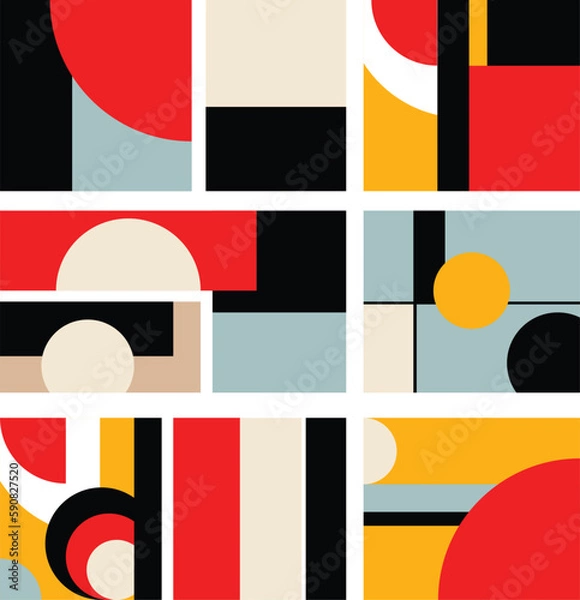 Obraz Modern geometric poster set. Vector bauhaus geometric artwork with circle and triangle. Vector poster set