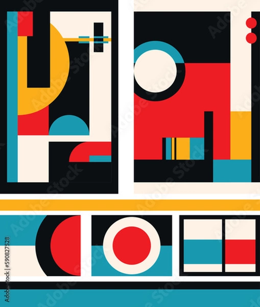 Obraz Modern geometric poster set. Vector bauhaus geometric artwork with circle and triangle. Vector poster set