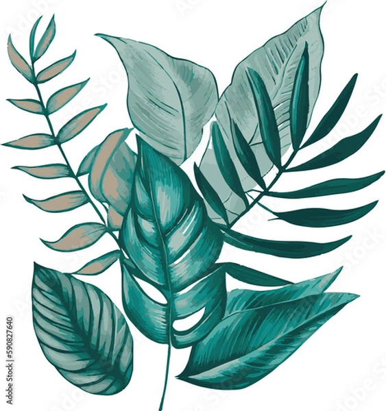 Obraz Realistic tropical botanical foliage plants