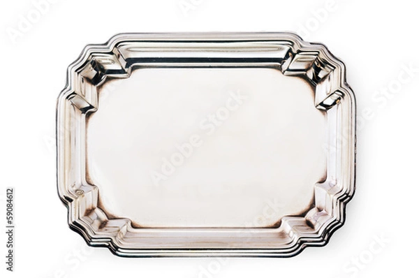 Obraz pusta srebrna taca na białym