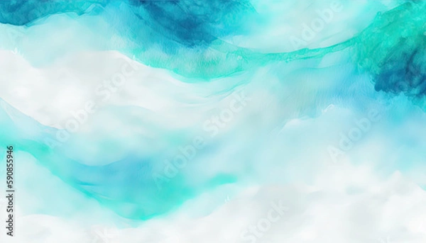 Fototapeta Abstract blue watercolor background. Generative AI.