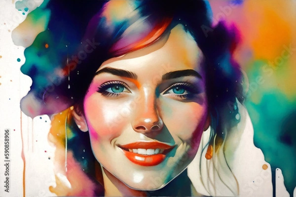 Obraz Colorful portrait of a young woman. Generative AI