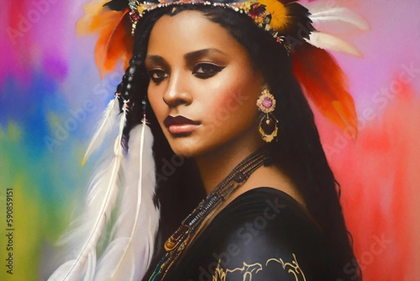 Obraz Beautiful portrait of an attractive African American woman. Generative AI